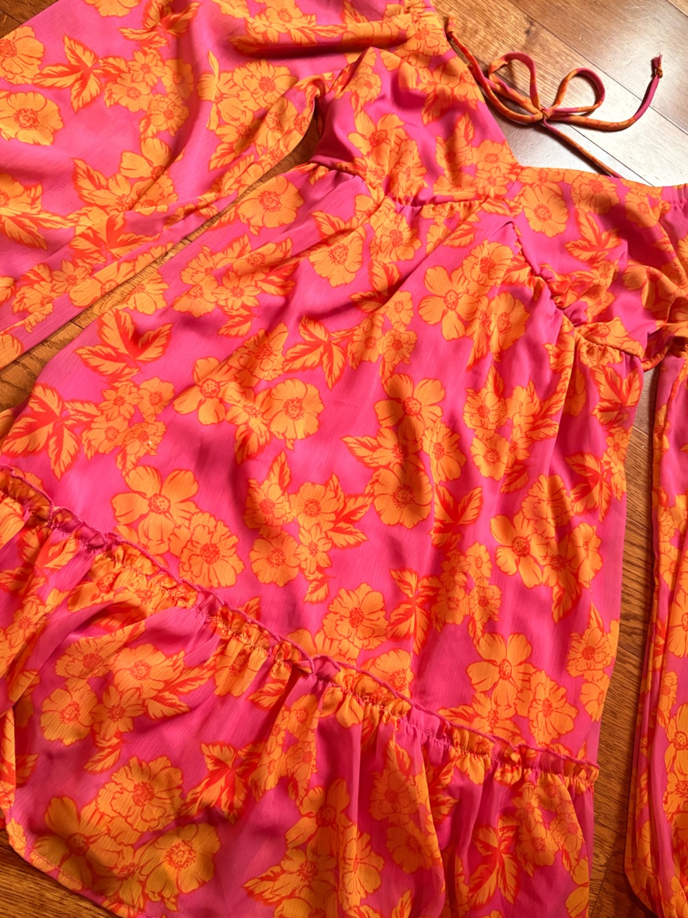 Peach Love California Pink with Orange Floral Print Dress - Picture 2 of 3